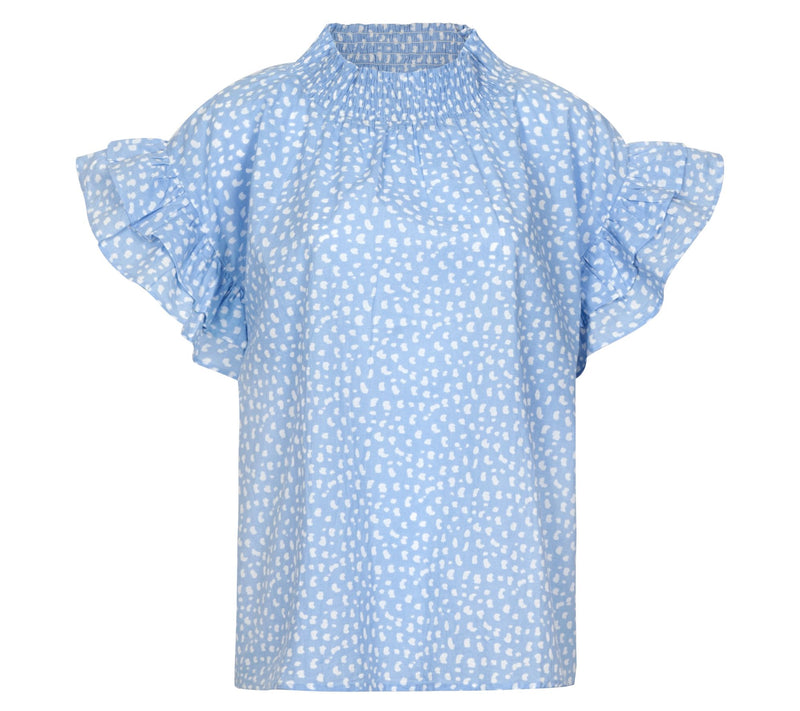 Sunshine Tienda 100% Cotton Mock Neck Flutter Sleeve Top — View 7
