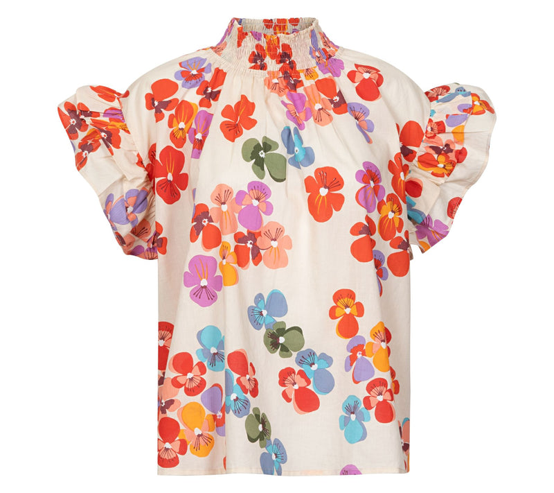 Sunshine Tienda 100% Cotton Mock Neck Flutter Sleeve Top — View 11