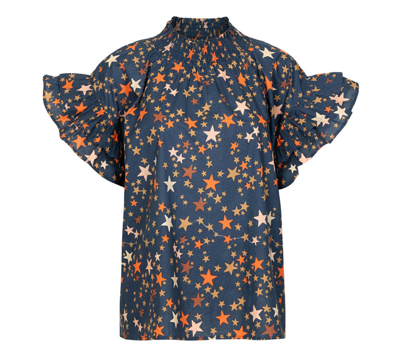 Sunshine Tienda 100% Cotton Mock Neck Flutter Sleeve Top — View 4