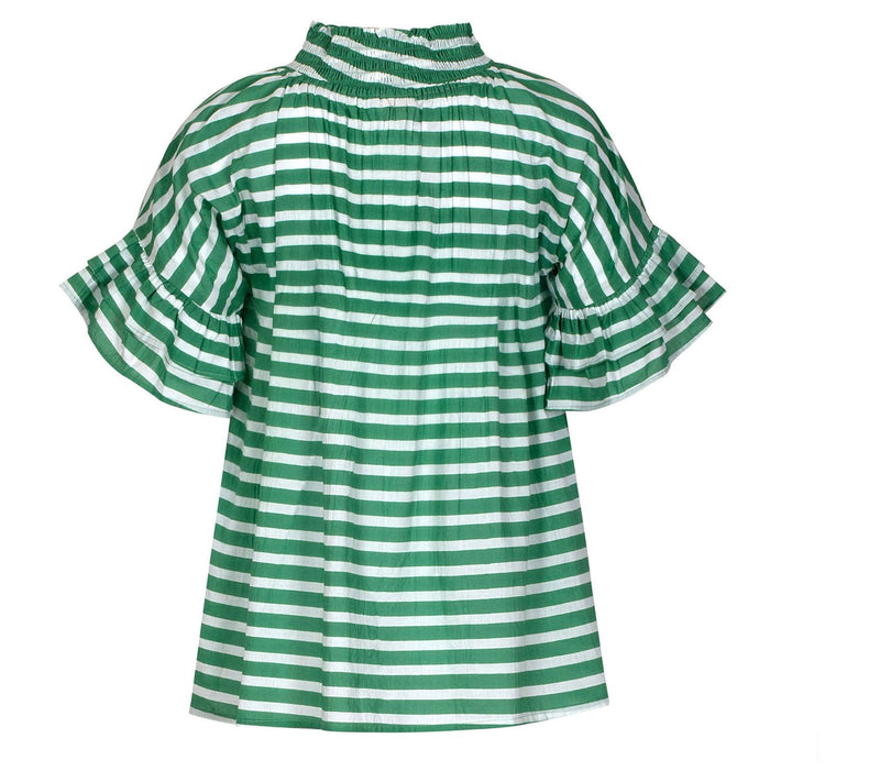 Sunshine Tienda 100% Cotton Mock Neck Flutter Sleeve Top — View 5
