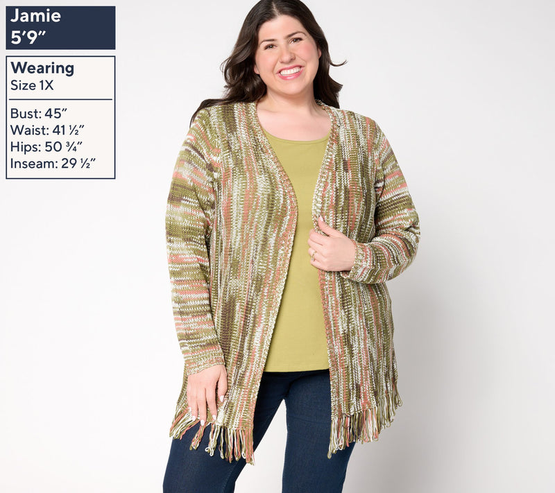 Denim & Co. Cayon Retreat Regular Fringe Sweater Cardigan — View 2