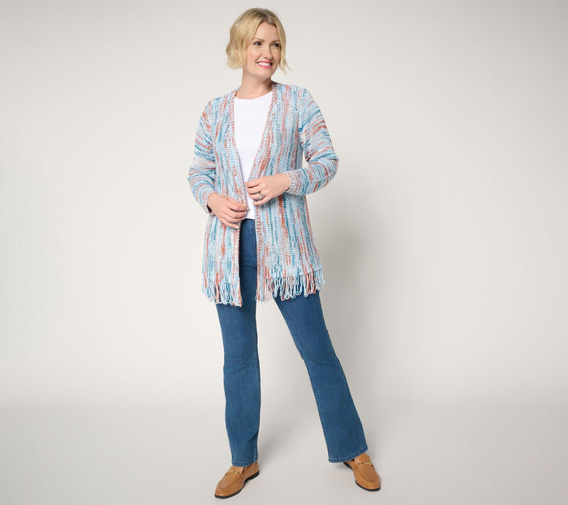 Denim & Co. Cayon Retreat Regular Fringe Sweater Cardigan — View 5