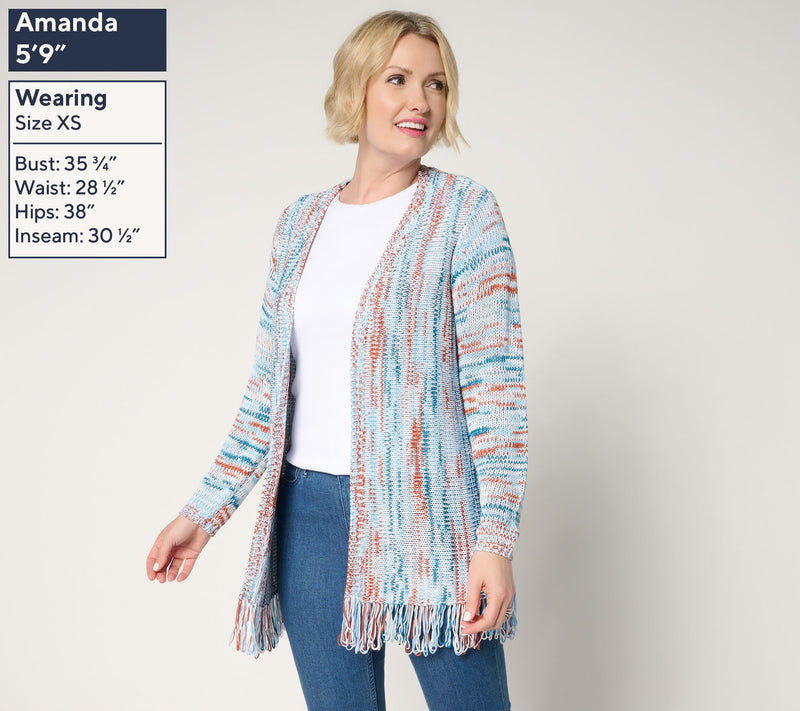 Denim & Co. Canyon Retreat Petite Fringe Sweater Cardigan — View 3
