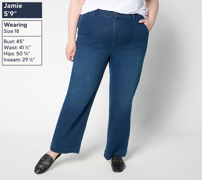Denim & Co. Petite Indigo Easy Stretch Straight Leg Trouser Jean — View 6