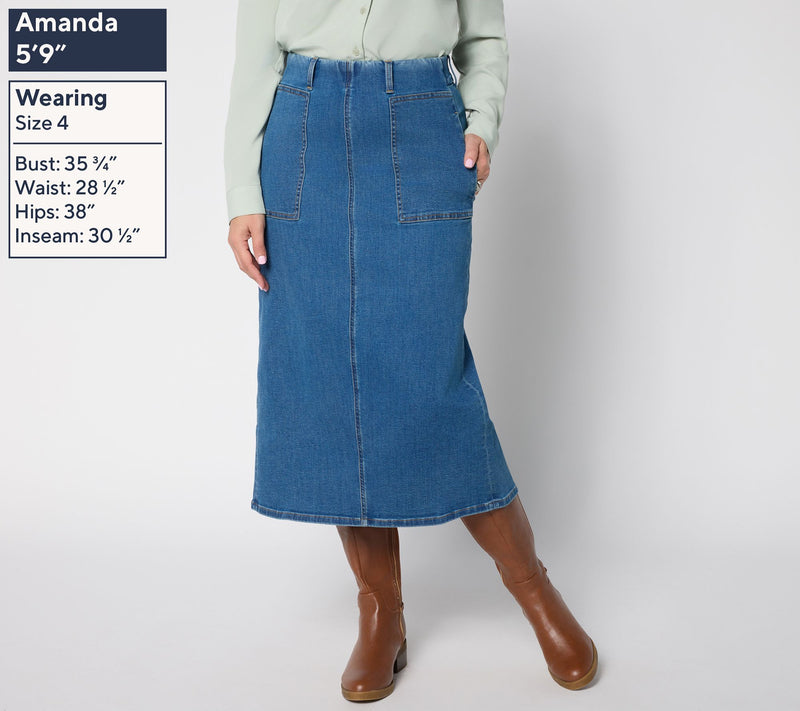 Denim & Co. Regular Easy Stretch Denim Midi Skirt — View 3