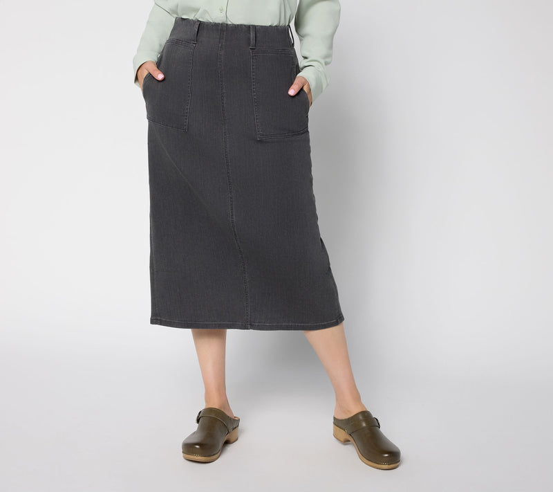Denim & Co. Regular Easy Stretch Denim Midi Skirt — View 10