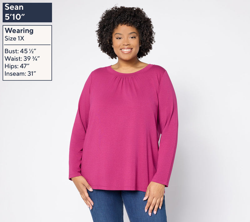 Denim & Co. Essentials So Soft Jersey Ruched Neck Top — View 2