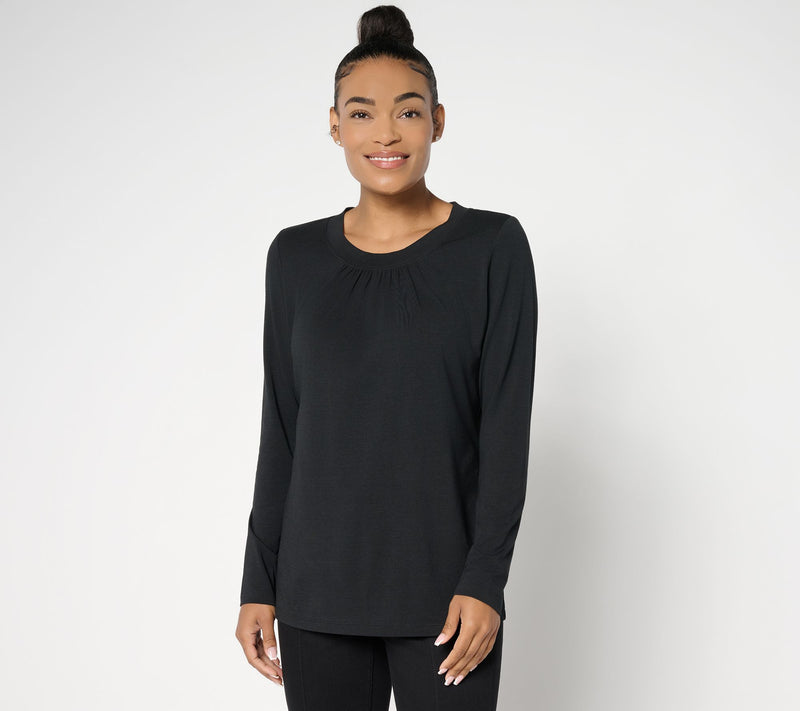 Denim & Co. Essentials So Soft Jersey Ruched Neck Top — View 12