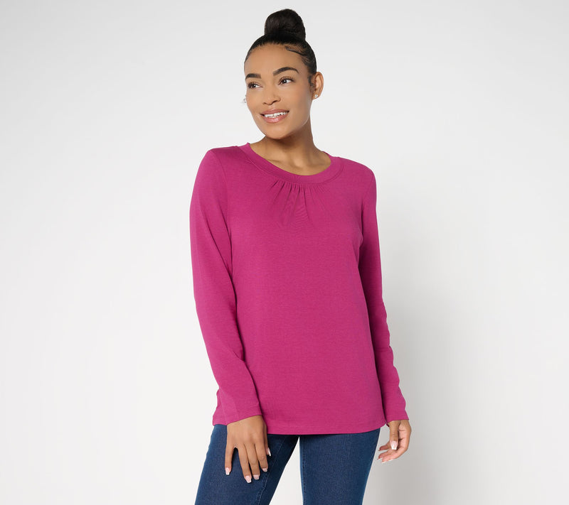 Denim & Co. Essentials So Soft Jersey Ruched Neck Top — View 15