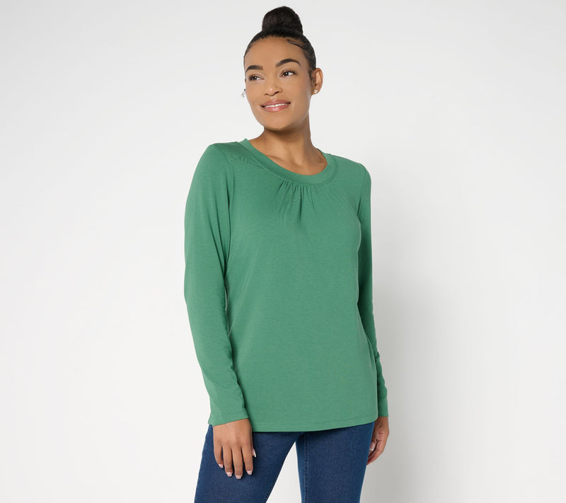 Denim & Co. Essentials So Soft Jersey Ruched Neck Top — View 16