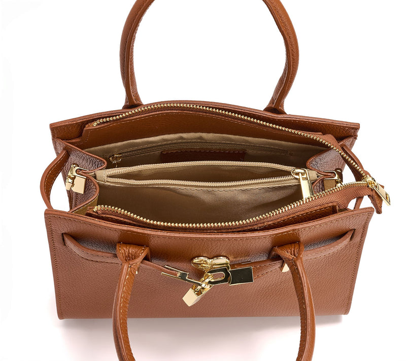 Filomena Amore Lady Manhattan Leather Satchel with Crossbody Strap — View 3