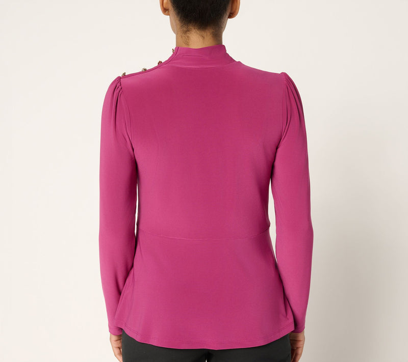 Dennis Basso Regular Italia Knit Mock Neck Soft Peplum Top — View 12