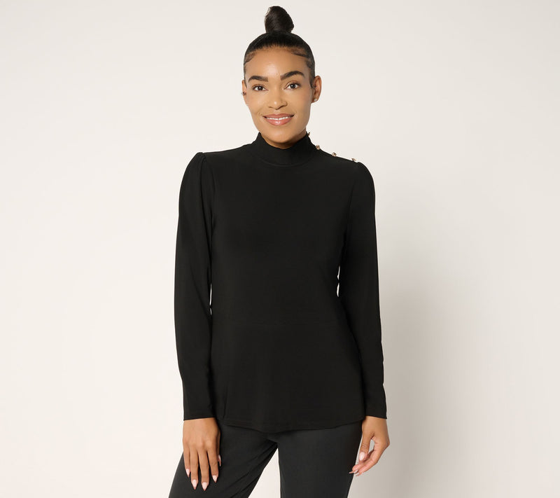 Dennis Basso Regular Italia Knit Mock Neck Soft Peplum Top — View 5