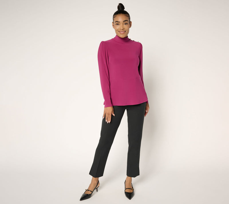 Dennis Basso Regular Italia Knit Mock Neck Soft Peplum Top — View 13
