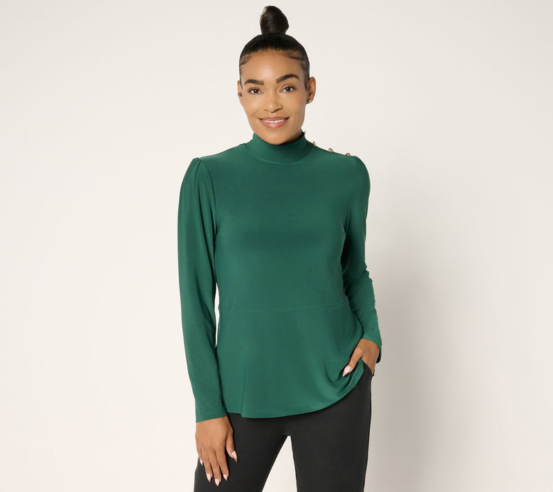 Dennis Basso Regular Italia Knit Mock Neck Soft Peplum Top — View 7