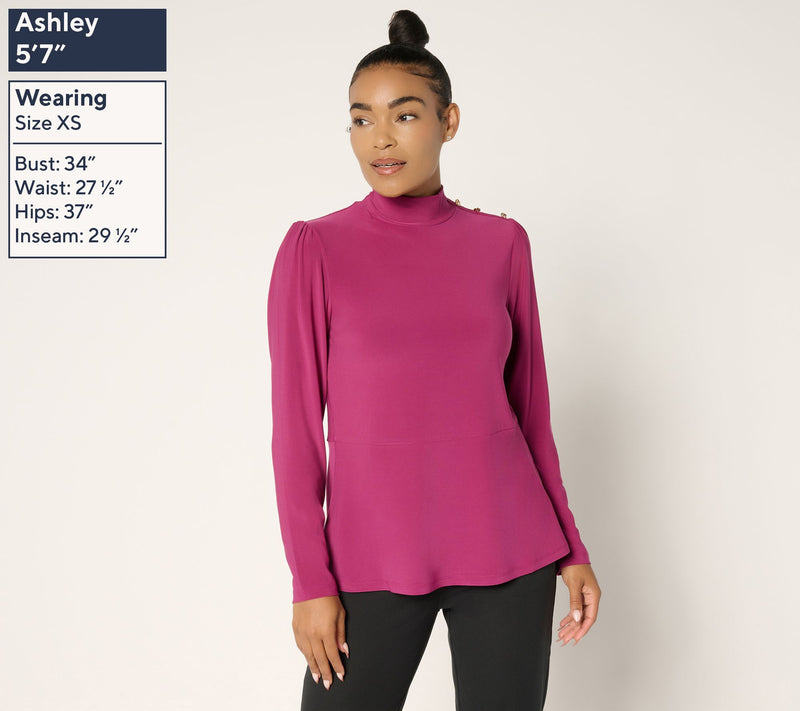 Dennis Basso Regular Italia Knit Mock Neck Soft Peplum Top — View 11