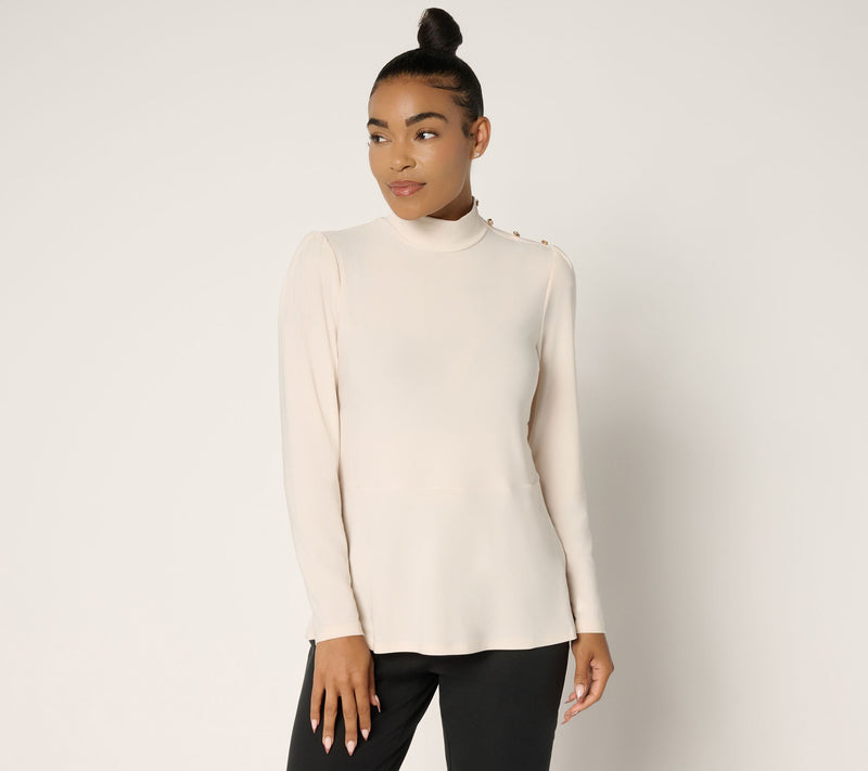 Dennis Basso Regular Italia Knit Mock Neck Soft Peplum Top — View 9