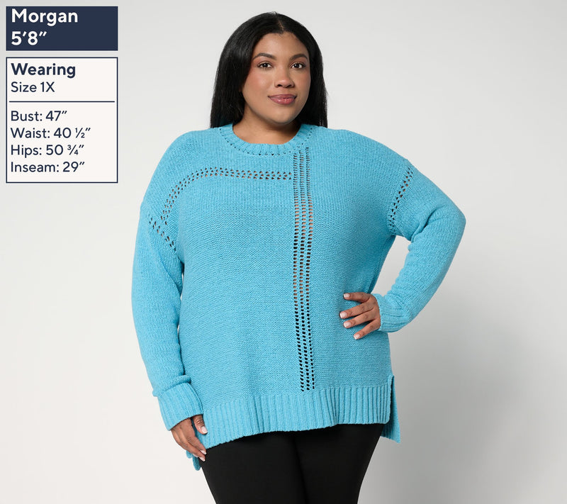 LOGO by Lori Goldstein Crew Neck Sweater with Hi-Low Hem — View 2