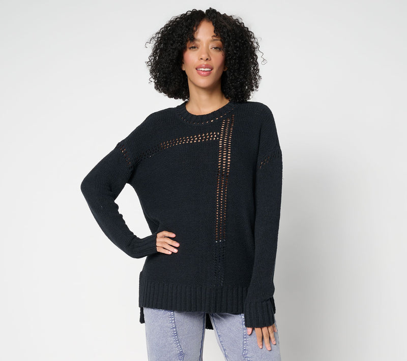 LOGO by Lori Goldstein Crew Neck Sweater with Hi-Low Hem — View 11