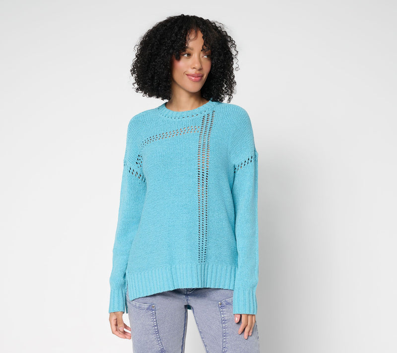 LOGO by Lori Goldstein Crew Neck Sweater with Hi-Low Hem — View 12