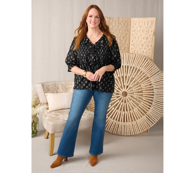 Ree by The Pioneer Woman Printed 100% Cotton Ruffle Front Blouse — View 10
