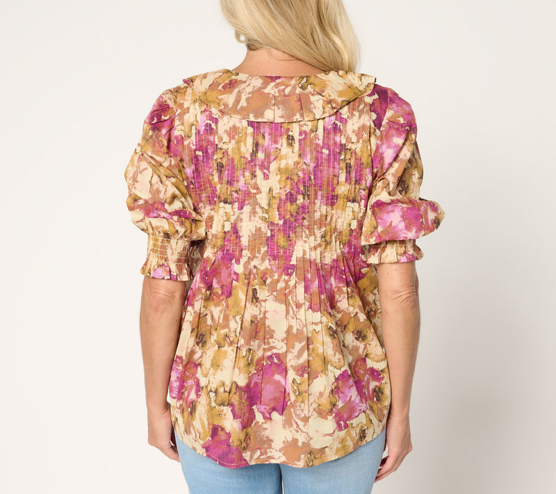 Ree by The Pioneer Woman Printed 100% Cotton Ruffle Front Blouse — View 6