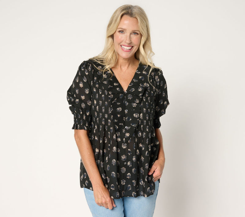 Ree by The Pioneer Woman Printed 100% Cotton Ruffle Front Blouse — View 15