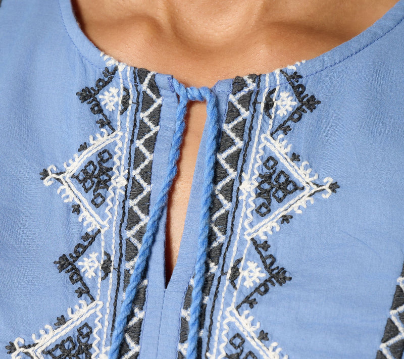 Ree by The Pioneer Woman Woven Cotton Embroidered Tie Neck Tunic — View 7