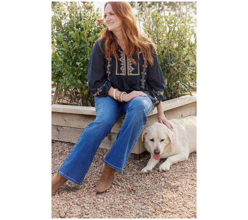 Ree by The Pioneer Woman Woven Cotton Embroidered Tie Neck Tunic — View 9