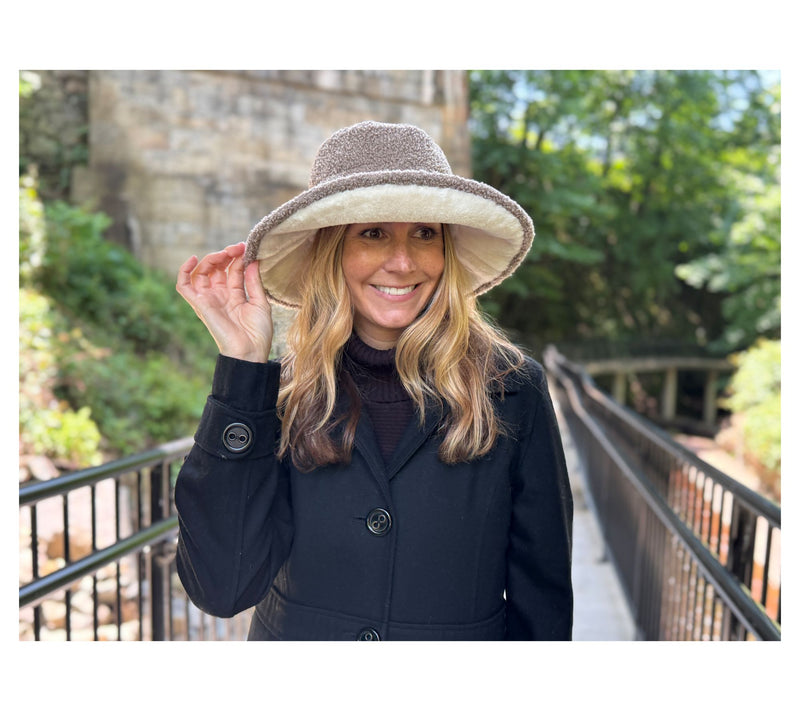 Sprigs Reversible Faux Fur & Boucle Wide Brim Hat — View 16