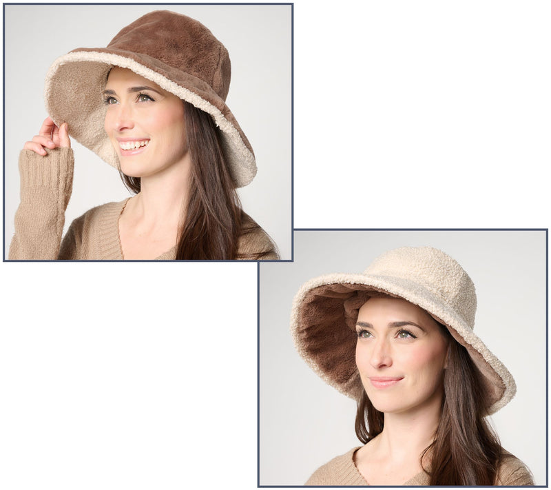 Sprigs Reversible Faux Fur & Boucle Wide Brim Hat — View 7