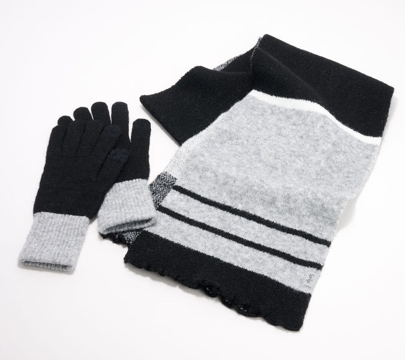 Sprigs Ruffle Edge Knit Scarf & Touchscreen Gloves Set — View 3