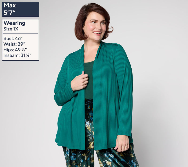 Susan Graver Regular Ribbed Liquid Knit Cardigan with Pockets — View 14