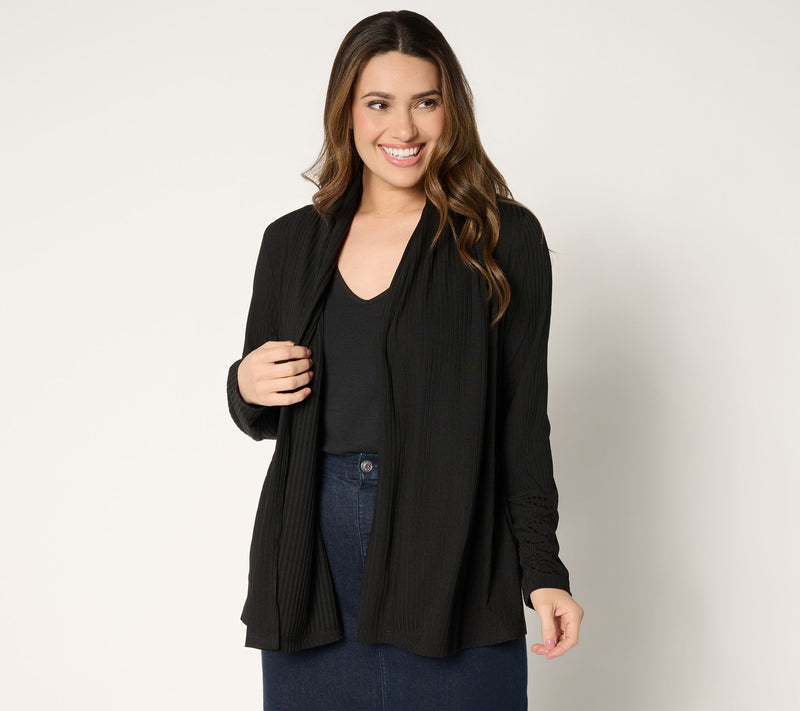 Susan Graver Petite Ribbed Liquid Knit Cardigan with Pockets — View 13