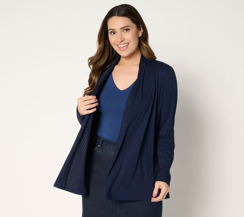 Susan Graver Petite Ribbed Liquid Knit Cardigan with Pockets — View 11