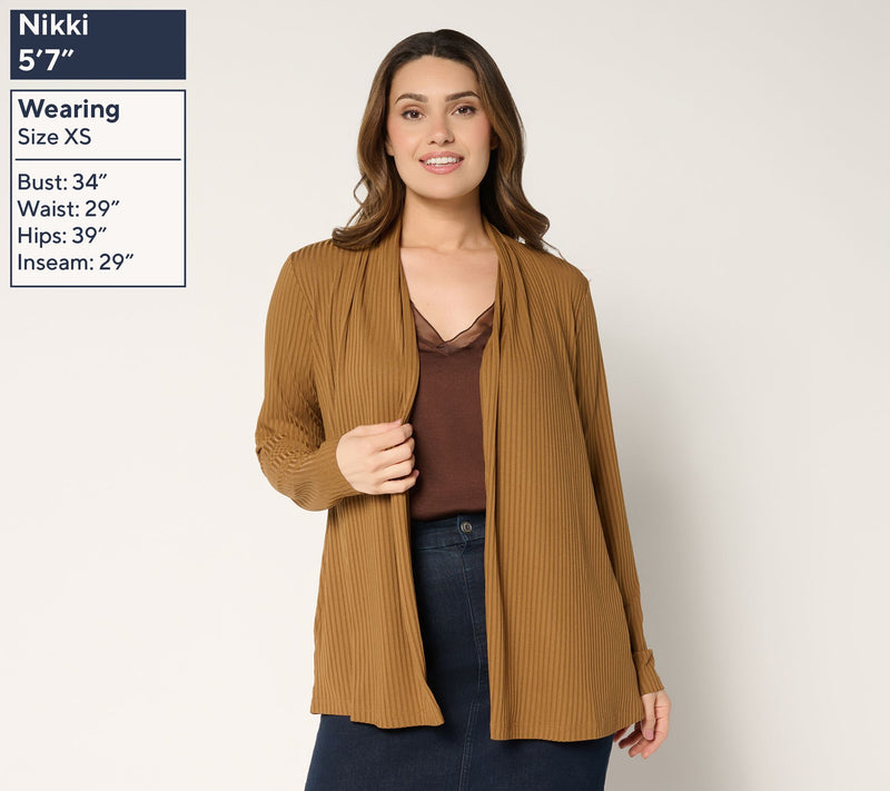 Susan Graver Petite Ribbed Liquid Knit Cardigan with Pockets — View 15