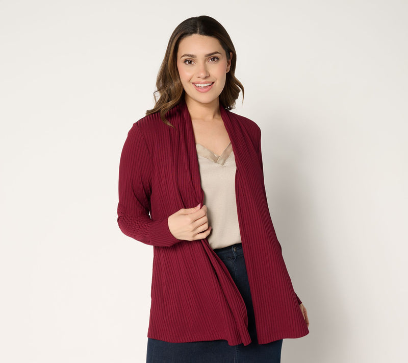 Susan Graver Petite Ribbed Liquid Knit Cardigan with Pockets — View 5