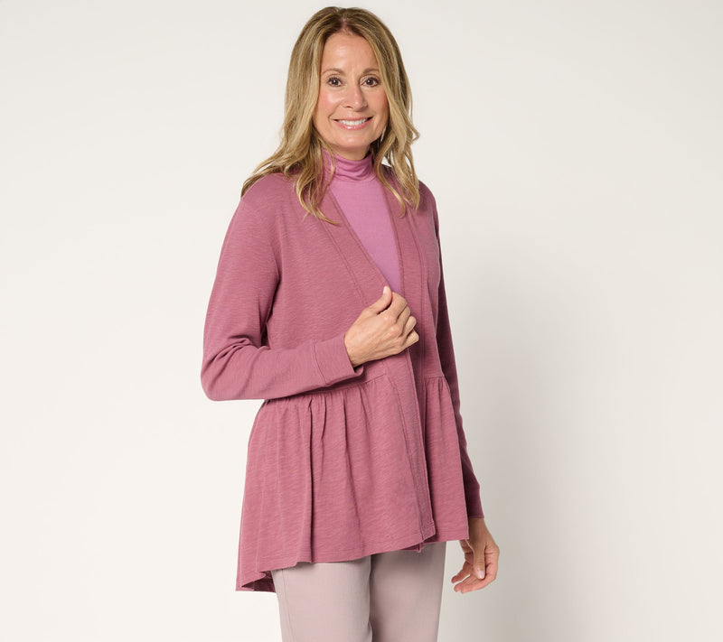 LOGO by Lori Goldstein Mixed Media Eyelet Back Cardigan — Main view