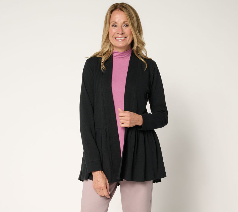 LOGO by Lori Goldstein Mixed Media Eyelet Back Cardigan — View 11