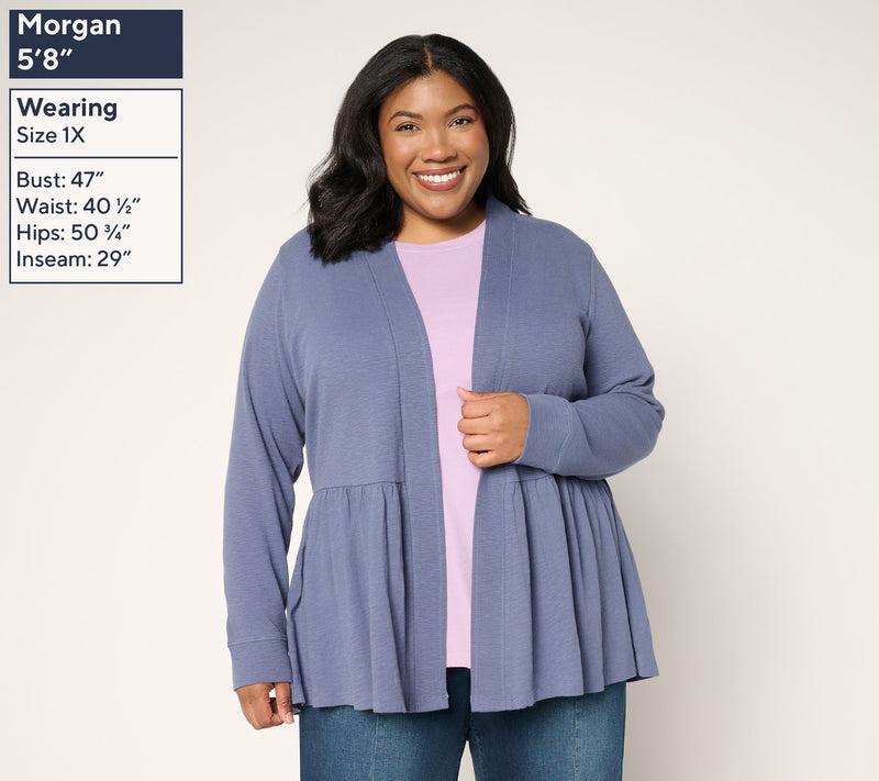 LOGO by Lori Goldstein Mixed Media Eyelet Back Cardigan — View 2