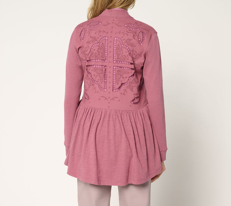LOGO by Lori Goldstein Mixed Media Eyelet Back Cardigan — View 4