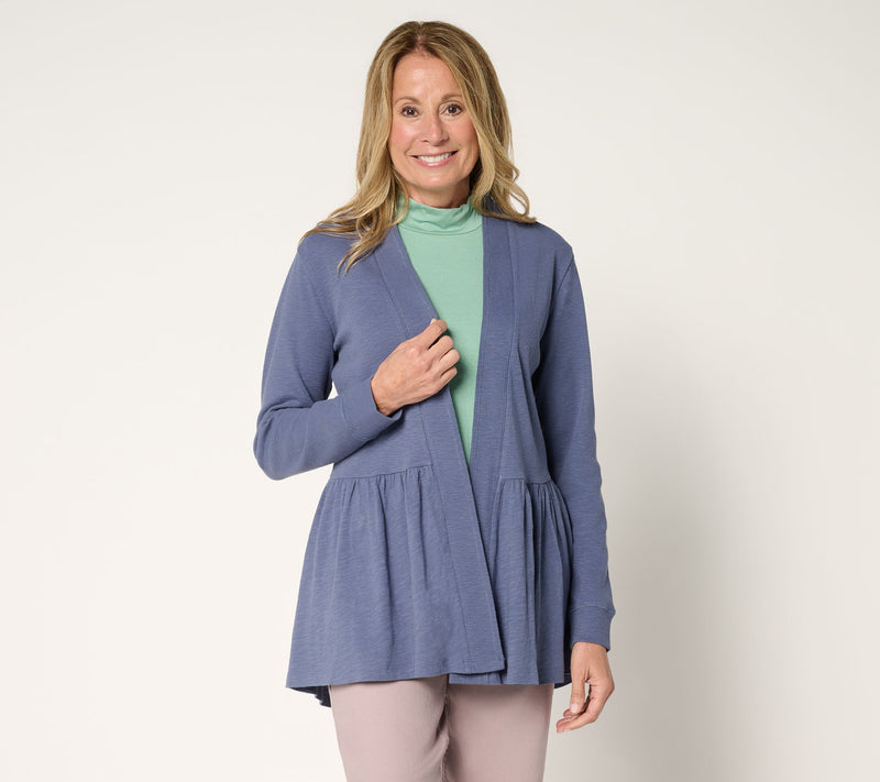 LOGO by Lori Goldstein Mixed Media Eyelet Back Cardigan — View 14