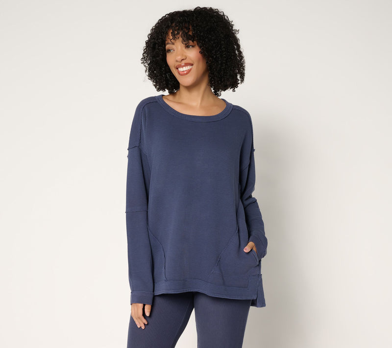 LOGO by Lori Goldstein Crew Neck Ottoman Rib Long Sleeve Top — Main view