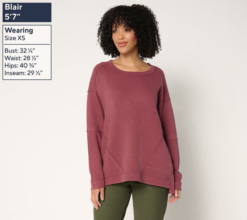 LOGO by Lori Goldstein Crew Neck Ottoman Rib Long Sleeve Top — View 11