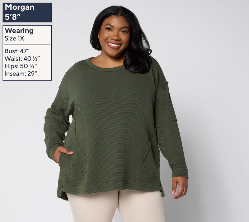 LOGO by Lori Goldstein Crew Neck Ottoman Rib Long Sleeve Top — View 10
