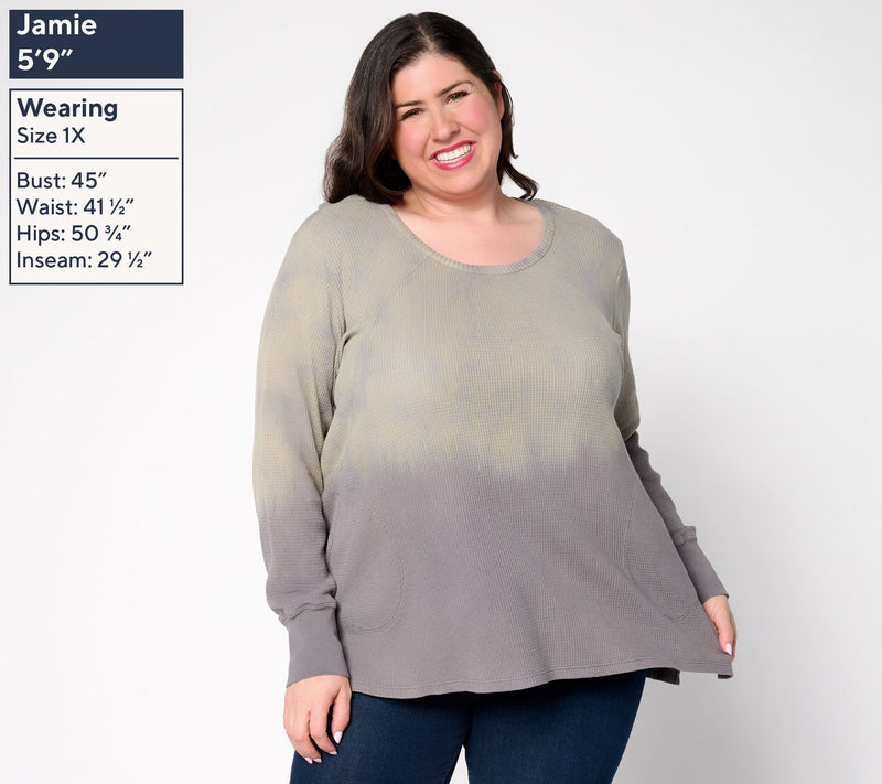 LOGO by Lori Goldstein Scoop Neck Dye Effect Waffle Top — View 8
