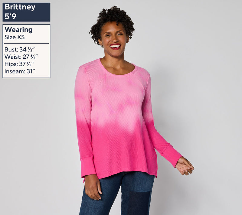 LOGO by Lori Goldstein Scoop Neck Dye Effect Waffle Top — View 9