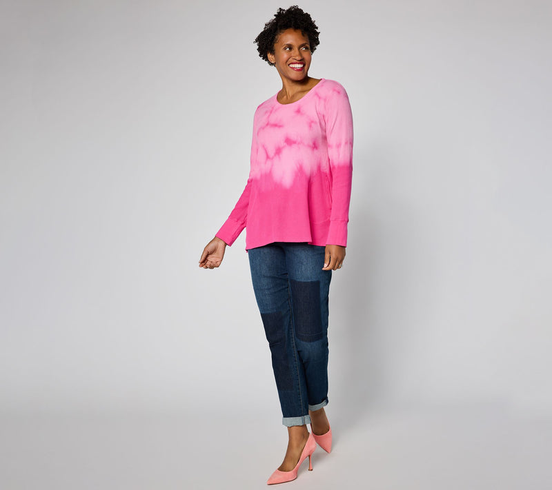 LOGO by Lori Goldstein Scoop Neck Dye Effect Waffle Top — View 11