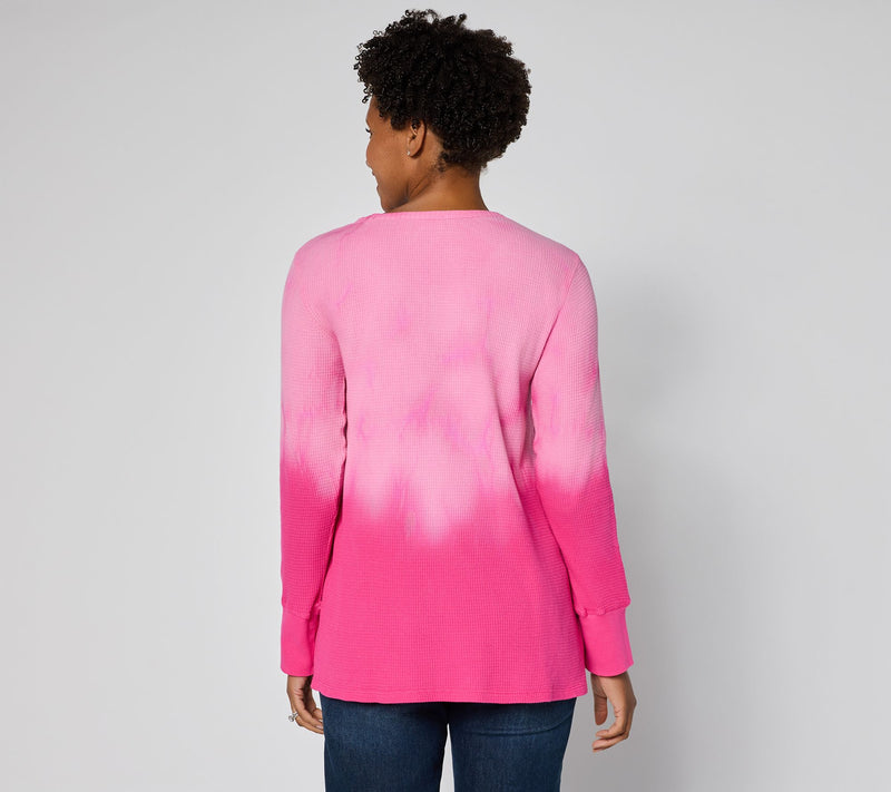 LOGO by Lori Goldstein Scoop Neck Dye Effect Waffle Top — View 10