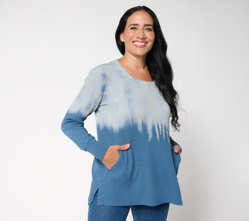 LOGO by Lori Goldstein Scoop Neck Dye Effect Waffle Top — View 3